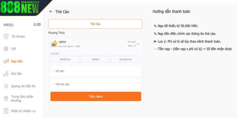 Mỗi lần nạp tiền cũng cần tuân thủ giới hạn giá trị đã quy định